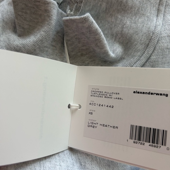 NWT Alexander Wang Cropped Pullover Turtleneck W/ Branded Seam Label, Grey, XS - Picture 13 of 17